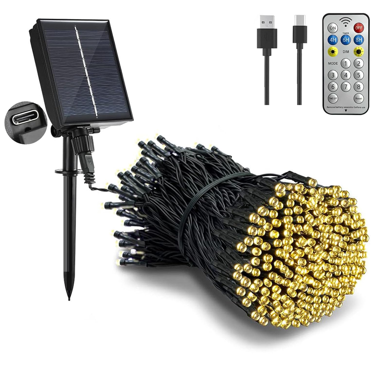 Tacobey Guirnalda Luces Exterior Solar, 20m 200 led Cadena de Luces con Control remoto, 8 Modos, Impermeable, Decoración para Jardín, Terraza, Patio (Blanco Cálido)