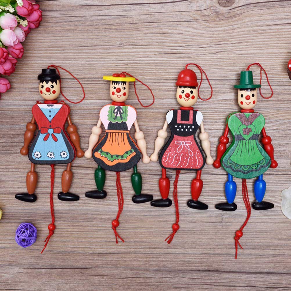 Marionnette à Tirer en Bois, Jouets de Poupée, Décorations Amusantes à Suspendre pour Enfants et Adultes, Lot de 4, 18 Cm, Couleur Aléatoire, Ornement de Mode Classique pour Arbre et Mur