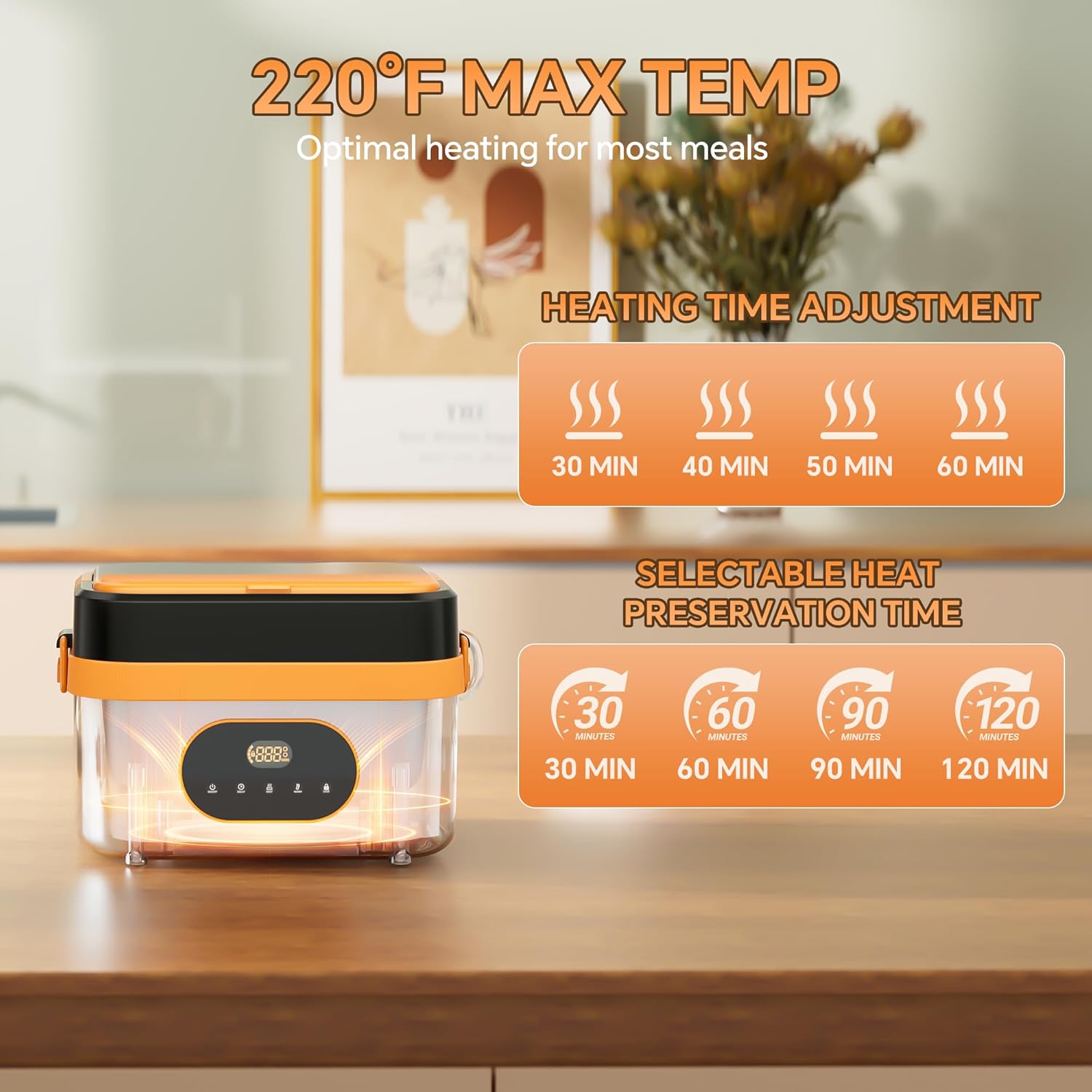 POERUNI.Heated Lunch Box for Adult,Electric Lunch Box for Man,16000mAh Battery &1.5-Liter Container.Wireless Heating is Suitable for Travel,Office.Includes Cutlery,Insulated Bag and Removable Divider