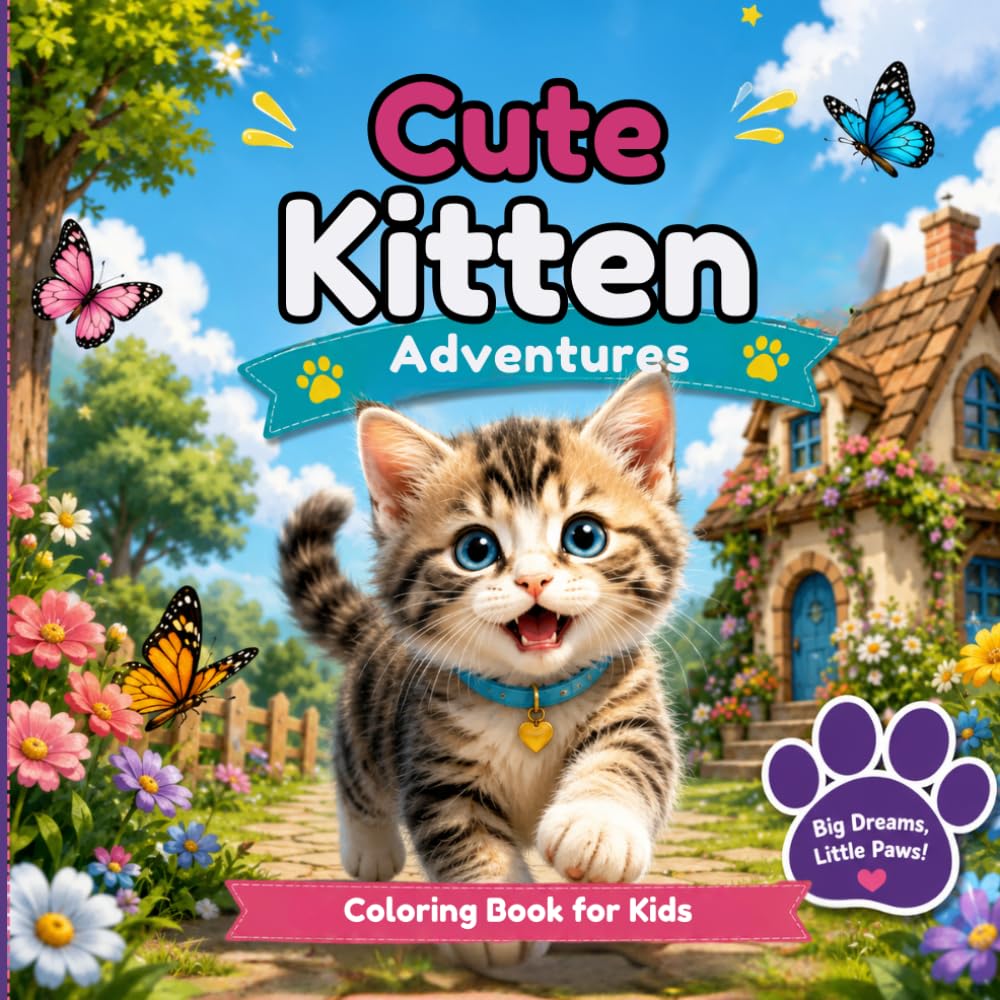 Cute Kitten Adventures Coloring Book: 50 Adorable Kitten Coloring Pages Featuring Cute Kittens in Fun and Magical Adventures for Kids Ages 4–8
