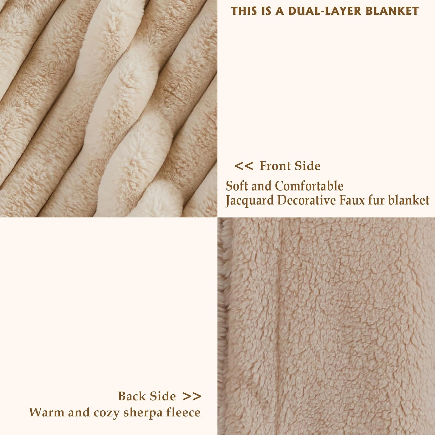 50x60 Inches Ultra-Soft Fuzzy Faux Fur Throw Blanket, Plush Striped Blanket - Thick, Warm Sherpa for Couch, Sofa, Bedroom, Camping - Decorative Blanket for Cozy Warmth, Beige - Image 7