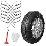 Snow Chains Tire Chains for Car, Trucks, SUV Universal Emergency Snow Tire Chains, Adjustable Anti-Slip Tire Cables & Universal Fit (12 Pcs Black Plastic)