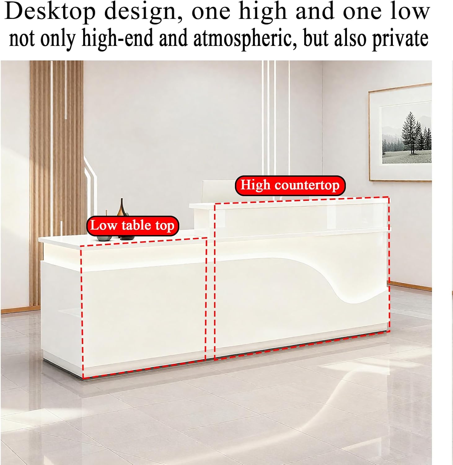 63in Reception Desk with Counter，Modern Front Desk Reception Counter for Checkout, Lobby, Beauty Salon (Left high)