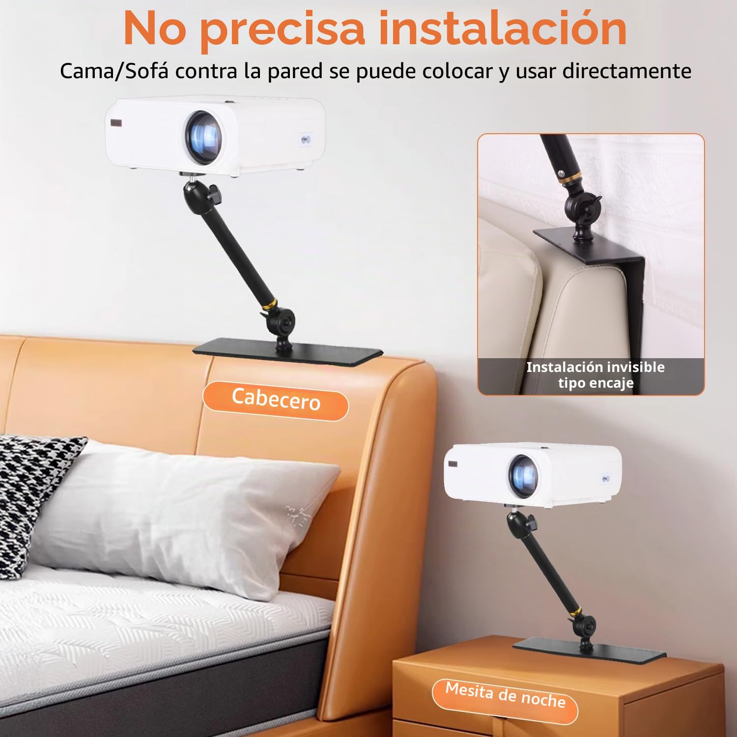 Soporte para proyector para cama y sofá - Longitud fija 20 cm, diseño oculto, compatible con proyectores del 99%, XGIMI, Nebula, Vankyo, Epson