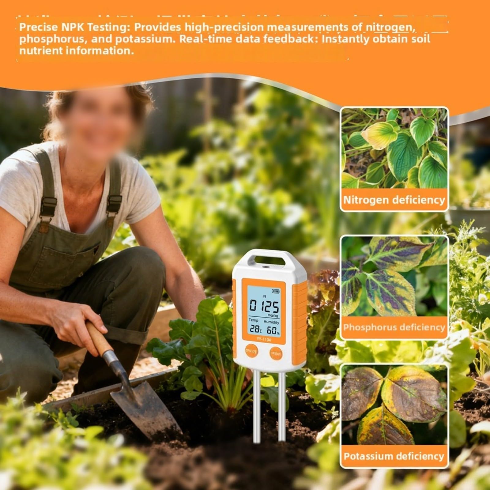 KiraKira Strumento portatile 6 in 1 per test del suolo, NPK, misuratore di temperatura e umidità del pH, misuratore di fertilità da fattoria da giardino, per grande schermo LCD