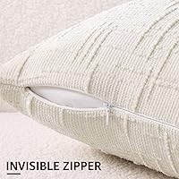 Vista 3 de decorUhome Spring Cream White Chenille Throw Pillow Covers 18x18 Set of 2 Textured Soft Cozy Slubby Couch Pillow Covers Modern Farmhouse Boho