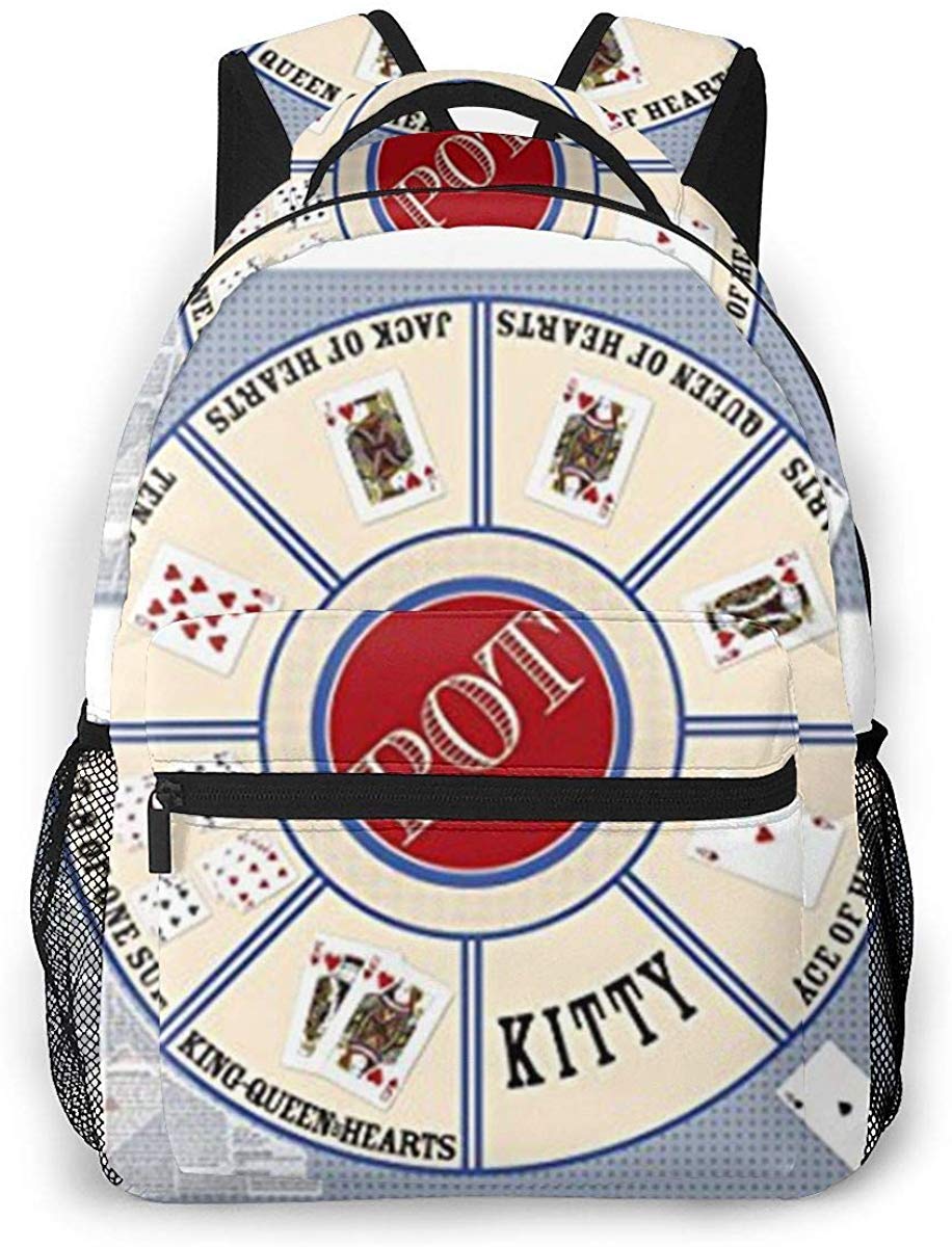 New Card Game Fabric Rummy Royal Game College Daypacks Lightweight Travel Wide Open Back to School Backpack for Women&Men