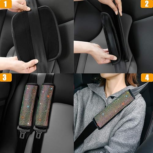 Miniatura 5 de Valleycomfy Fundas de cinturón de seguridad de terciopelo suave con diamantes de imitación brillantes para el cinturón de seguridad para mujer,