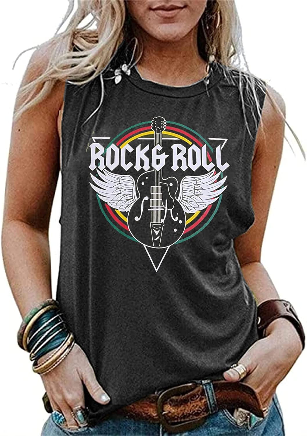 Rock & Roll Tank Tops for Women Vintage Country Music Graphic Tanks