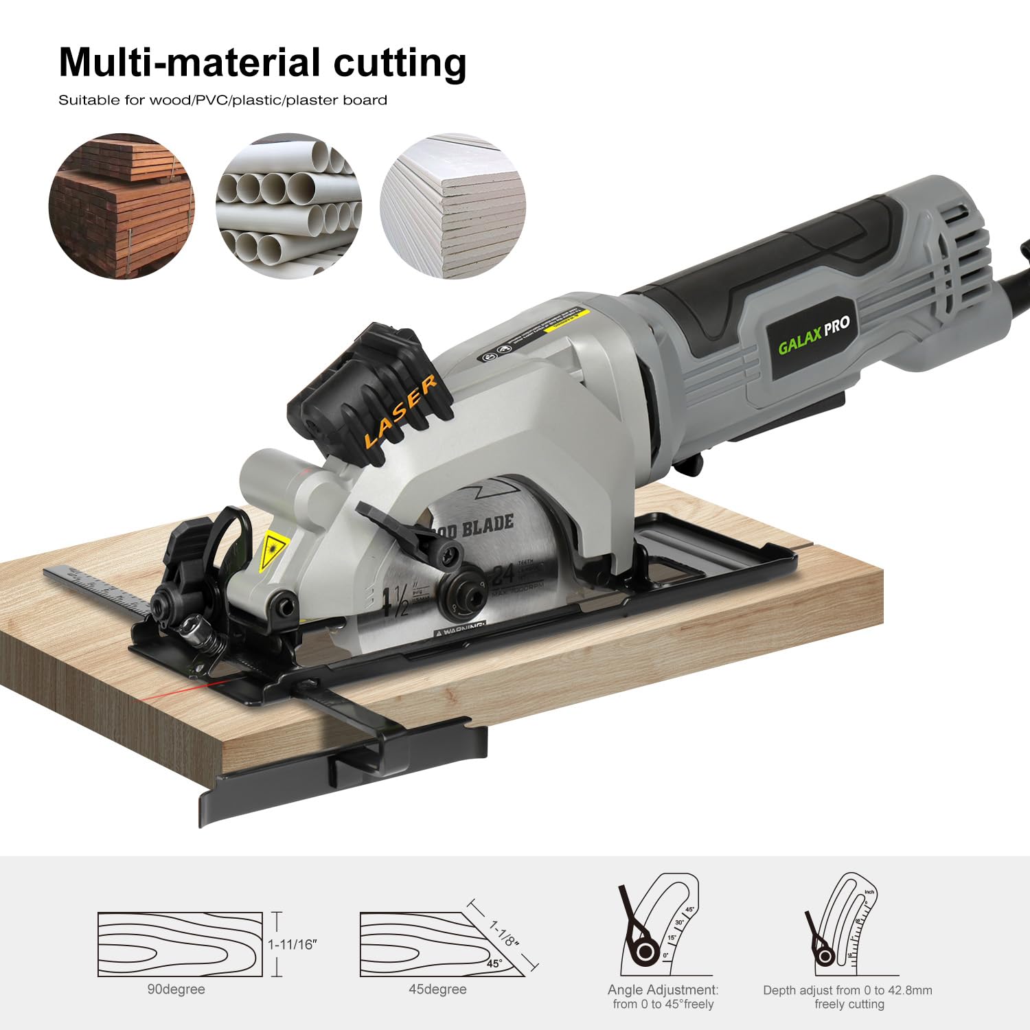 GALAX PRO Mini Circular Saw - Laser Guide & 2 Blades -4 GALAX PRO Mini Circular Saw - Laser Guide & 2 Blades -4