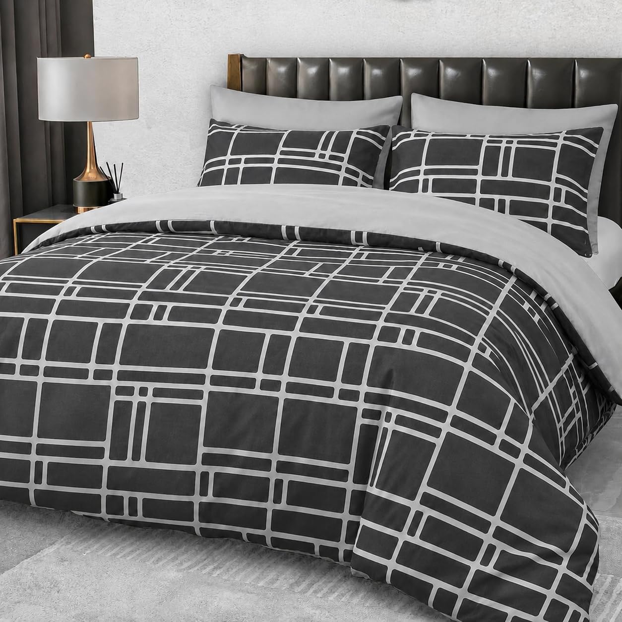 Pamposh Charcoal King Size Duvet Cover Sets - Premium Brushed Microfiber Reversible Kingsize Duvet Cover Sets - Hypoallergenic Bedding Sets 3 Pcs - Ultrasoft Quilt Cover Set With Zipper Closure