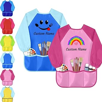 Personalized Kids Art Smock with Name Custom Toddler Waterproof Artist Painting Apron