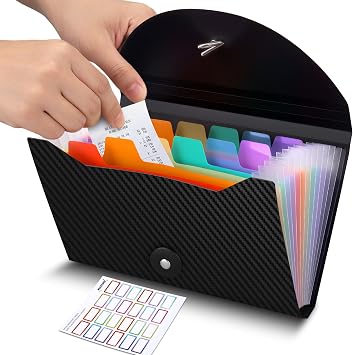 13 Pockets Receipt Coupon Organizer, 7X 4.5 Inches Small Accordion File Organizer with Labels for Receipt Cards, Bill Business, Coupons Storage