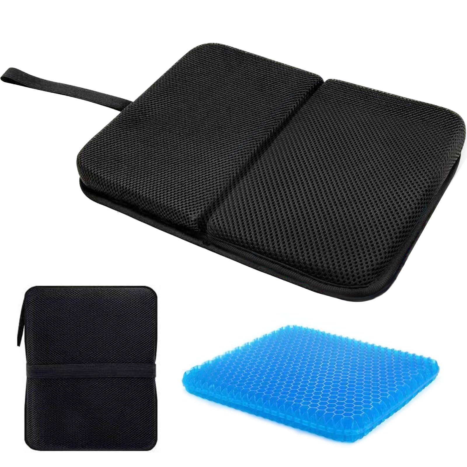 Portable Gel Seat Cushion, Foldable Travel Cushion，Gel Grid Design Foldable Seat Cushion for Airplane Seats Camping Bleachers Flights Commute Office Chair Car Wheelchair, Relief Sciatica Coccyx Pain