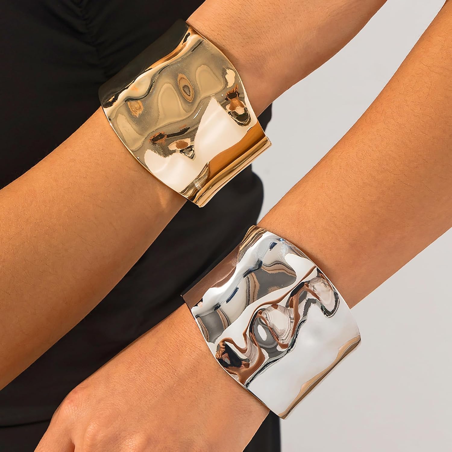 14K Gold Plated Wide Cuff Bangle Bracelet, Gold, Yellow Gold, Women's, Trendy Chunky Style, Adult, Medium, 20 Grams, Gold Plated Silver, 2 Inches - Image 5