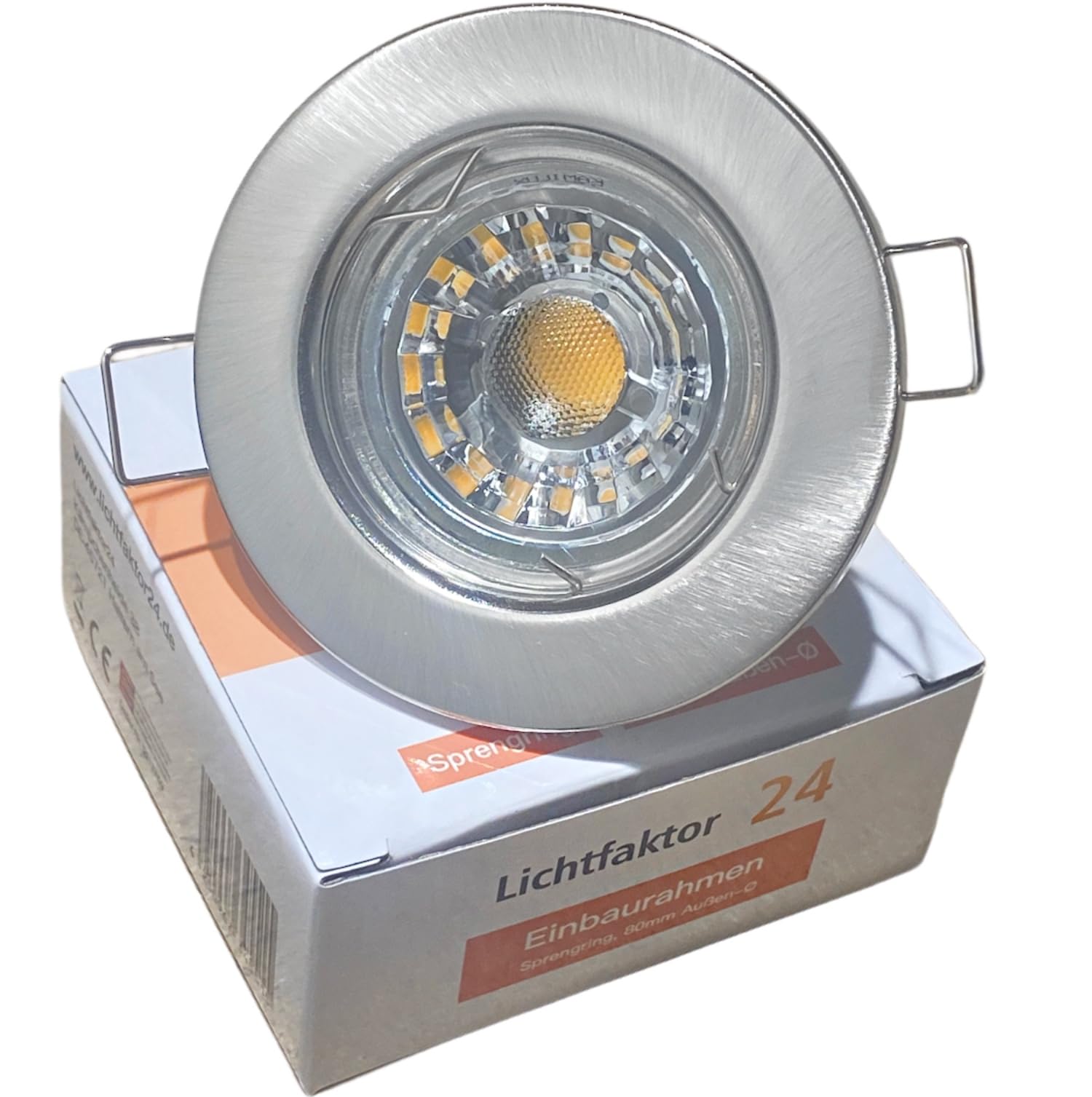 LED Einbauleuchte TOM 230V – 6er Set mit GU10 Fassung & LED Leuchtmittel, 5W Warmweiß 3000K, Ø80mm, Edelstahl-Optik, starr, Lochmaß Ø55–65mm – Deckenmontage in Flur, Küche, Wohnzimmer