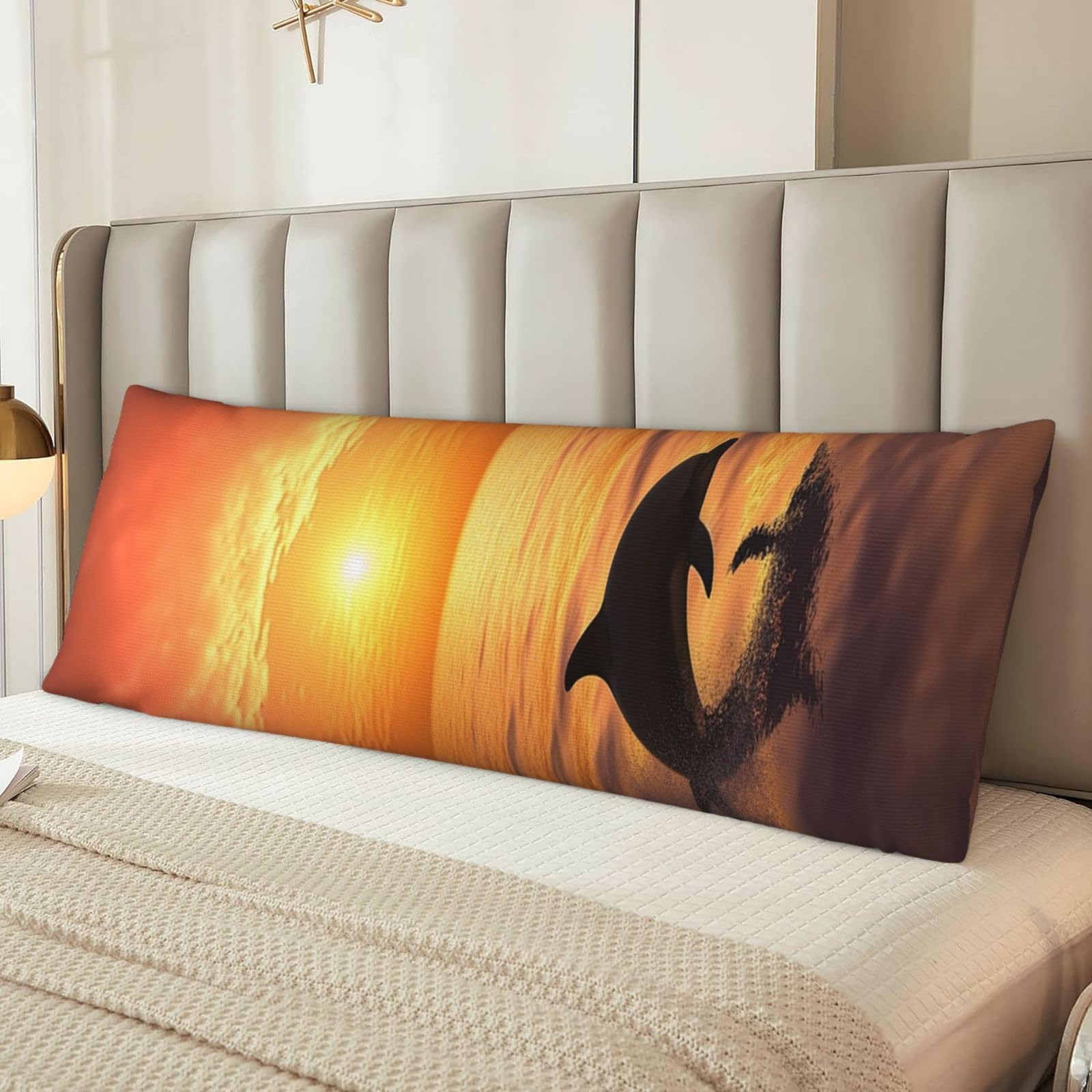 Dolphin and Sunset Body Pillow Case Cover, Microfiber Long Pillow Cases, Ultra Soft and Cozy Plush Body Pillowcase Decorative Long Bed Pillow Cover for Sleeping 20x54 Inches