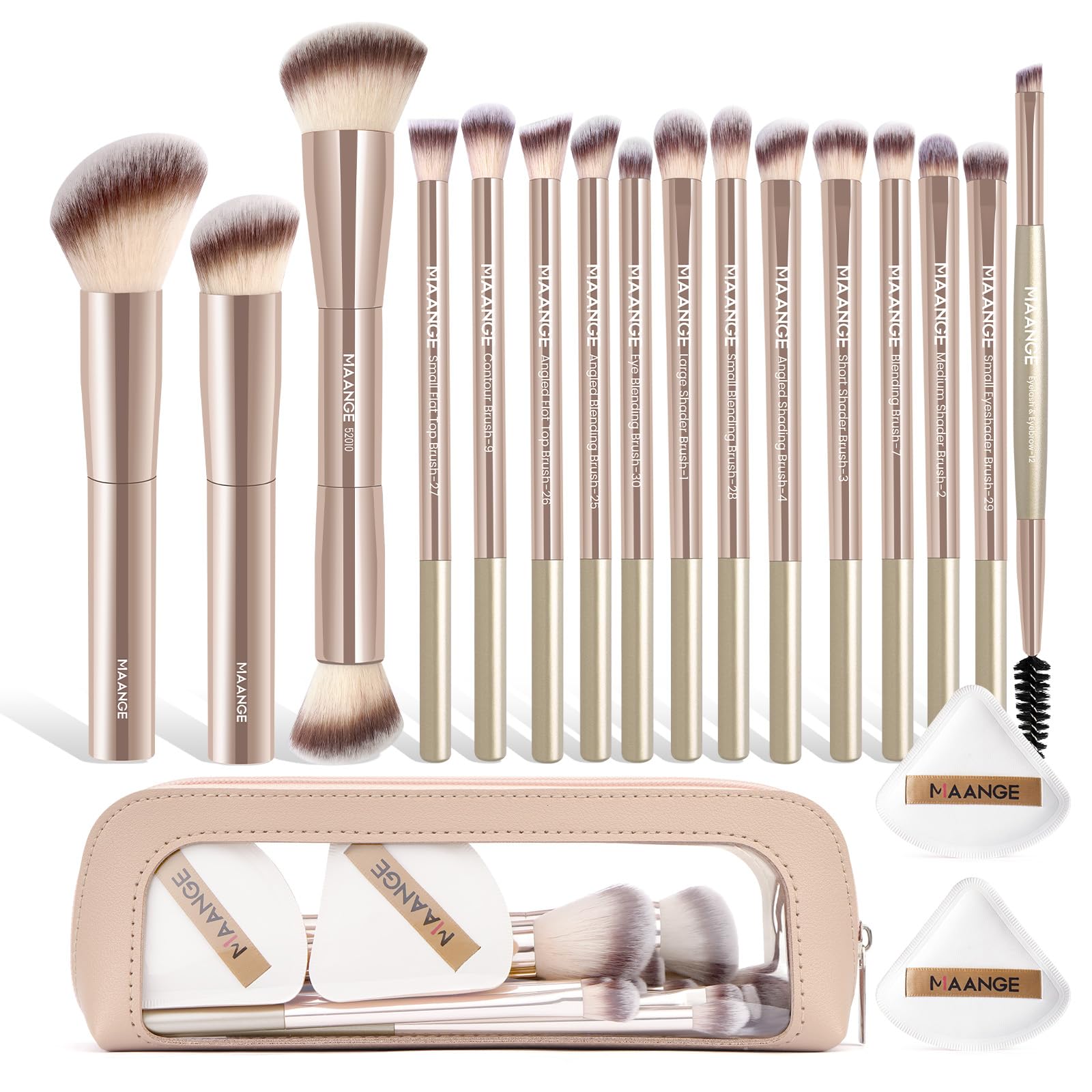 MAANGE Make-up-Pinselset 19-teilig Reise-Make-up-Pinsel für Lidschatten, Puder, Concealer und Foundation Professionelles Make-up-Pinselset mit Etui (Gold)