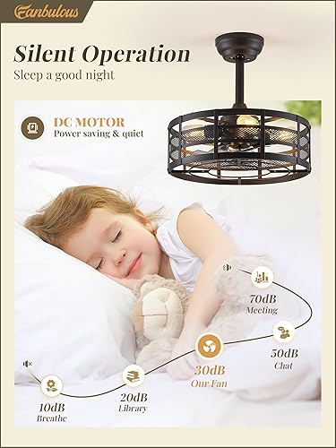 Miniatura 9 de Ventiladores de techo enjaulados de 16 pulgadas con luces y control remoto, ventilador de techo sin aspas con 6 velocidades y temporizador, luces de