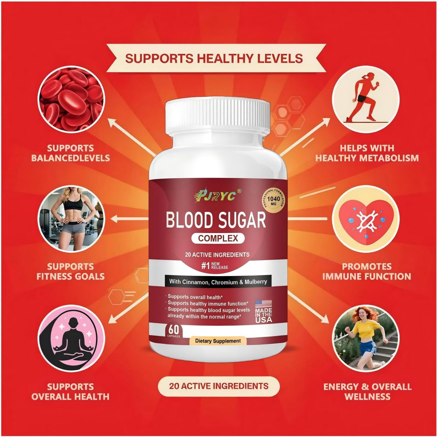 PJRYC Blood Sugar Complex Supplement, Supports Healthy Levels, 120 Capsules — Amazon image 2