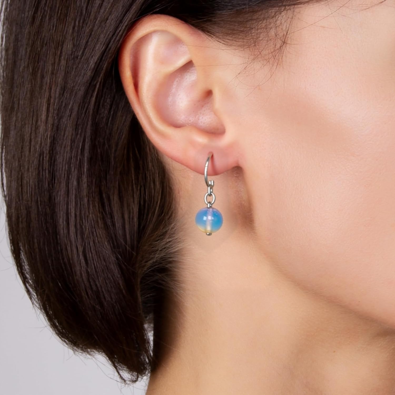 Healing Natural Stone Earrings for Women Real Crystal Turquoise Moonstone Lapis Lazuli Amethyst Black Obsidian Ball Drop Dangle Hoop Earring Gemstone Jewelry for Women - Image 5