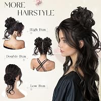 Coc fals ondulat Sofeiyan cu bandă elastică, extensie de păr sintetic tip „messy bun” pentru femei, negru cu vârfuri gri 4