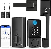 POWIFY Keyless Smart Deadbolt with Handle: APP/Keypad/Fingerprint/IC Card/Key Unlock, Auto Lock, Bluetooth Black