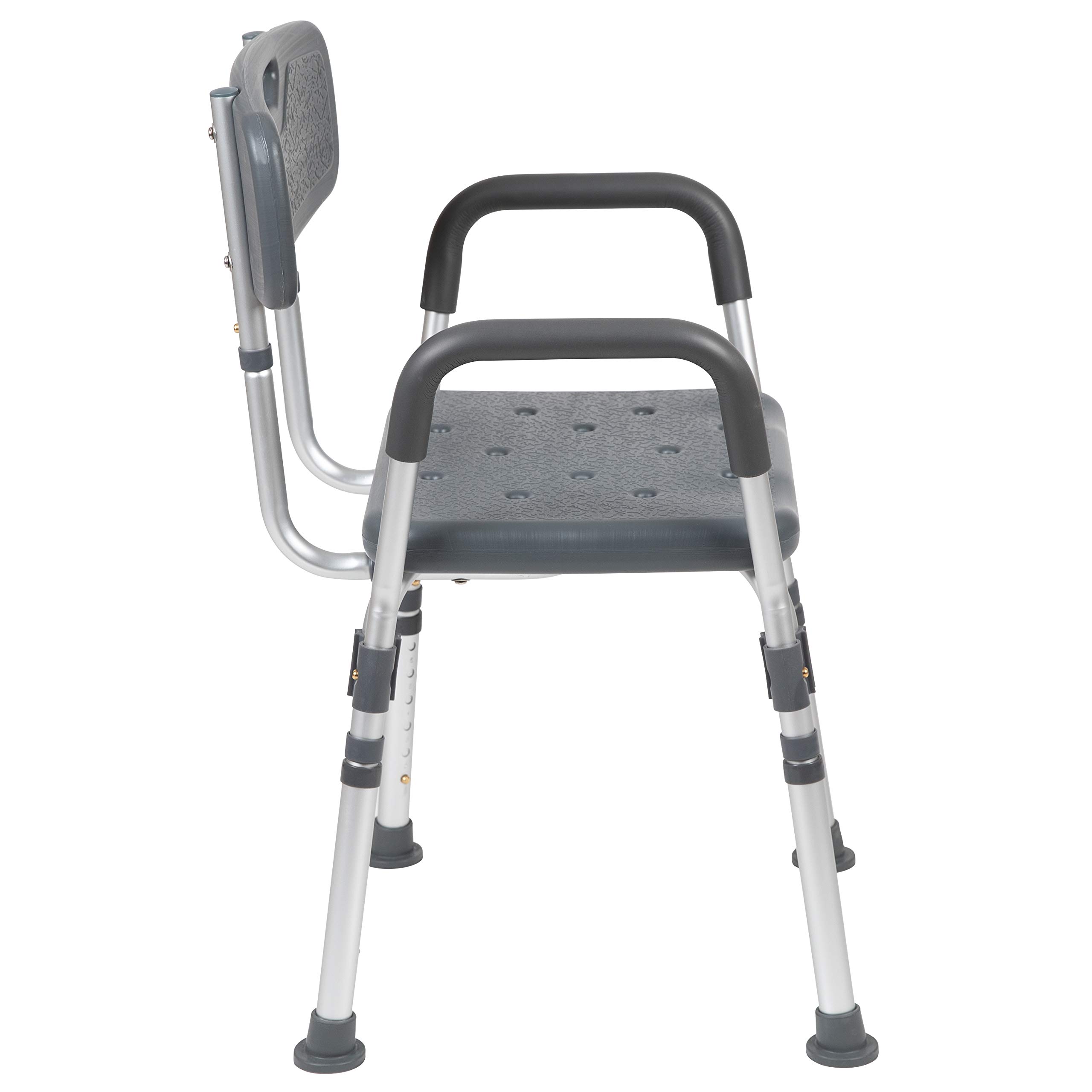 Flash Furniture Hercules Series - Silla de baño y Ducha de 300 Libras de Capacidad Ajustable Gris con Respaldo y Brazos de liberación rápida