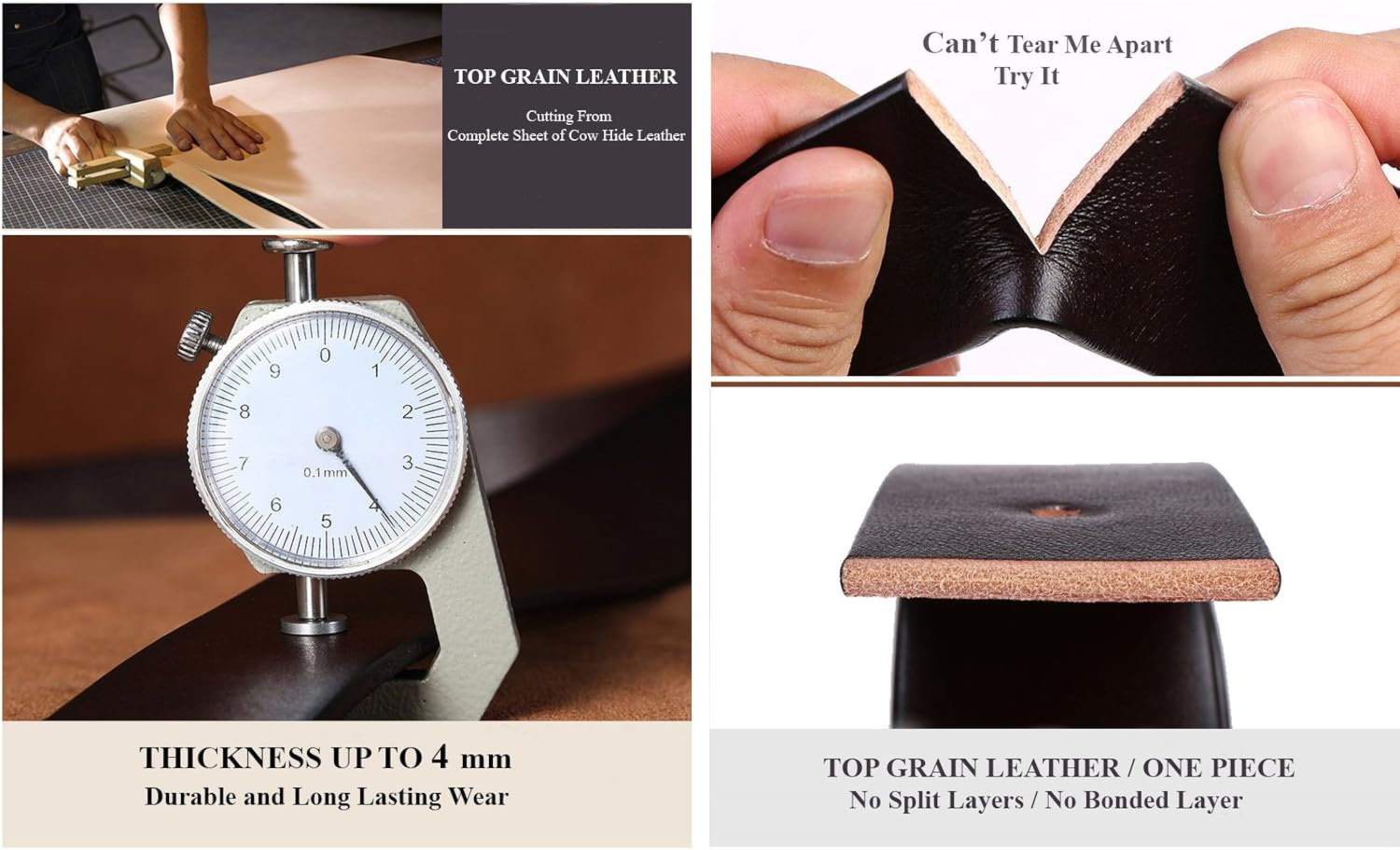 Gelante Men's Leather Belt - One Piece Full Grain 4mmThick - Image 4