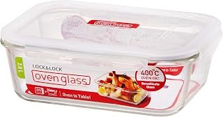 LocknLock Oven Glass Rectangular Food Container 2L Airtight with 4-Side Locking Lid, Microwave & Oven Safe, Durable Heat-Resistant Glass for Baking, Meal Prep, and Leftovers