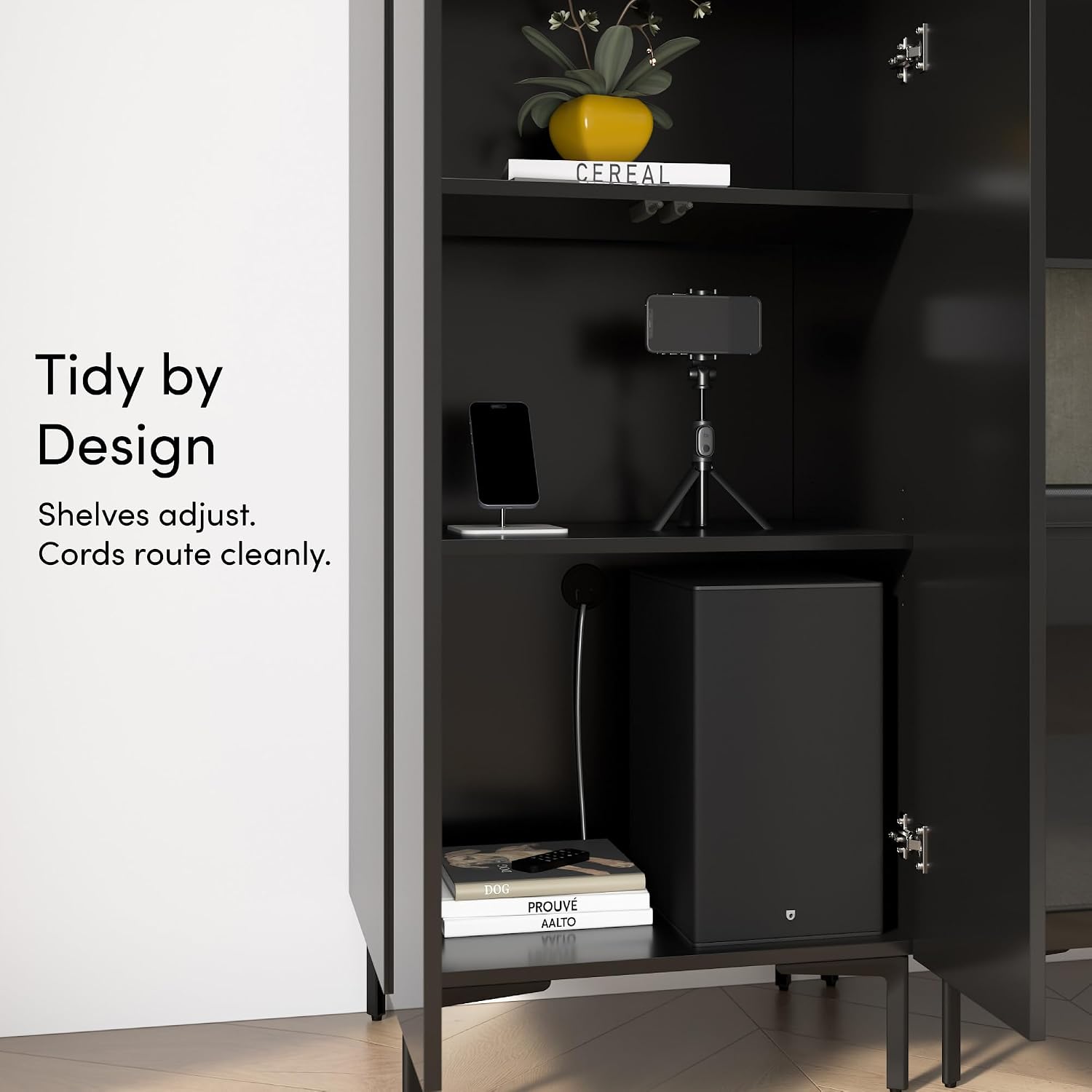 Bestar 24-inch Modular Tall Storage Cabinet with Doors and Metal Legs, Living Room Furniture, Barletta Collection, High Gloss Black