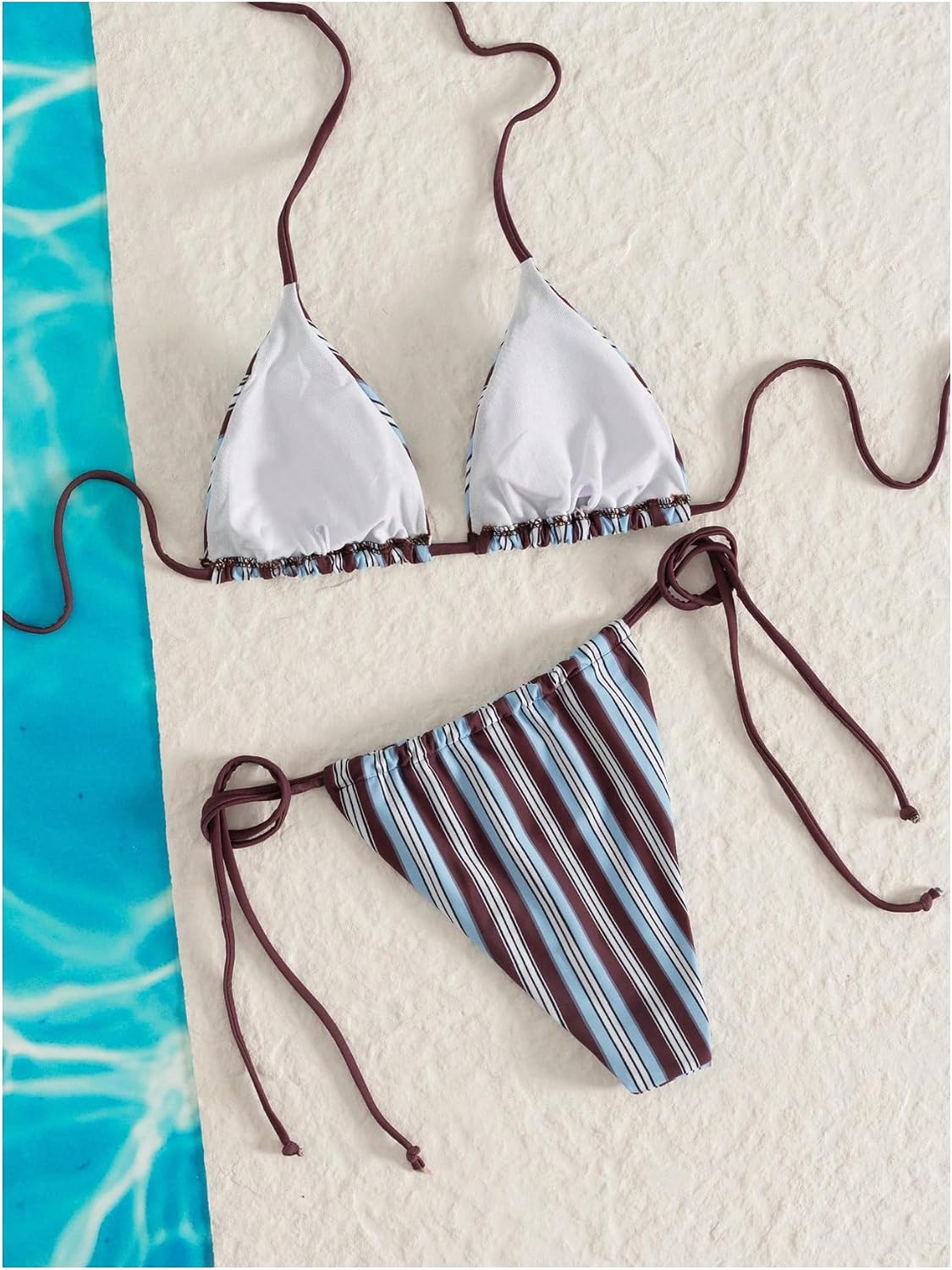 Verdusa Women's 2 Piece Striped Halter String Cute Bikini Sets Swim Suits Cheeky Triangle Bathing Suit