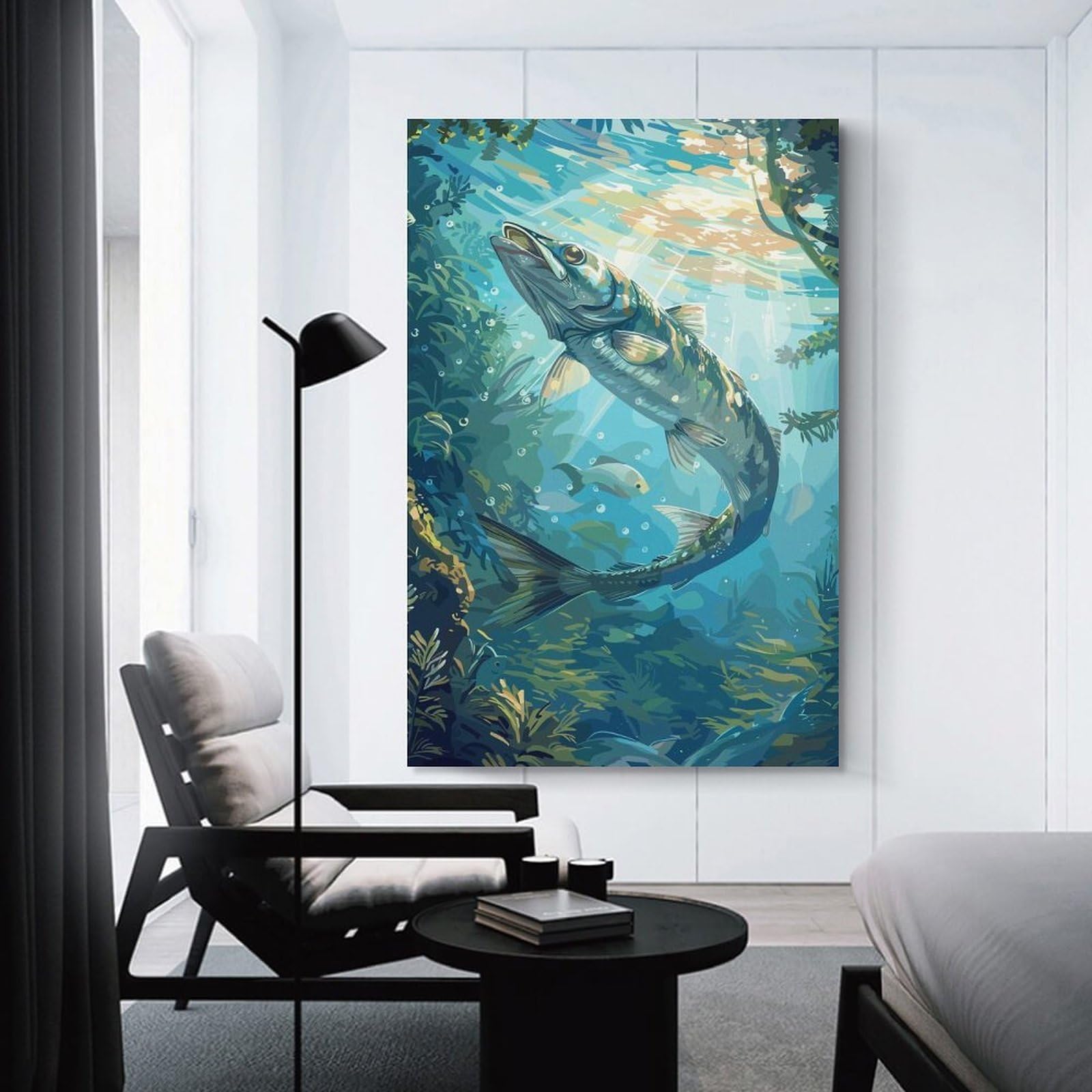 Junmoney Barracuda Underwater Wall Picture Print 20x30inch(50x75cm), for Entrance Spaces, Stair Walls Or Halls, Decorative Canvas Styling for Entry Areas
