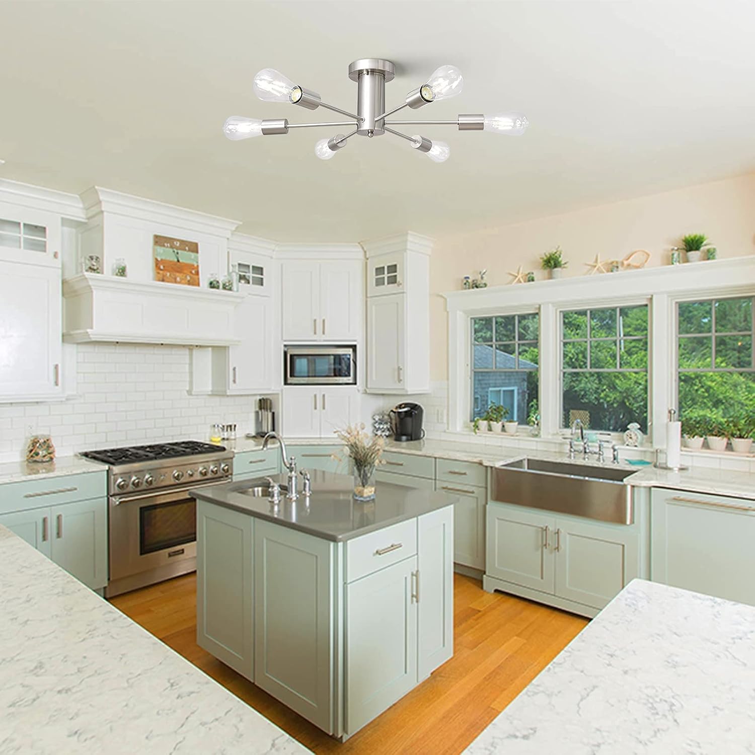 Up To 40% OFF KOSTOMO 6 Lights Nickel Ceiling Light Fixture Mid-Century Sputnik Chandeliers Modern Flush Mount Lights for Kitchen Bedroom Lobby Hallway Dining Room Lighting(Nickel-6Lights) Limited Discount KOSTOMO 6 Lights Nickel Ceiling Light Fixture Mid-Century Sputnik Chandeliers Modern Flush Mount Lights for Kitchen Bedroom Lobby Hallway Dining Room Lighting(Nickel-6Lights)