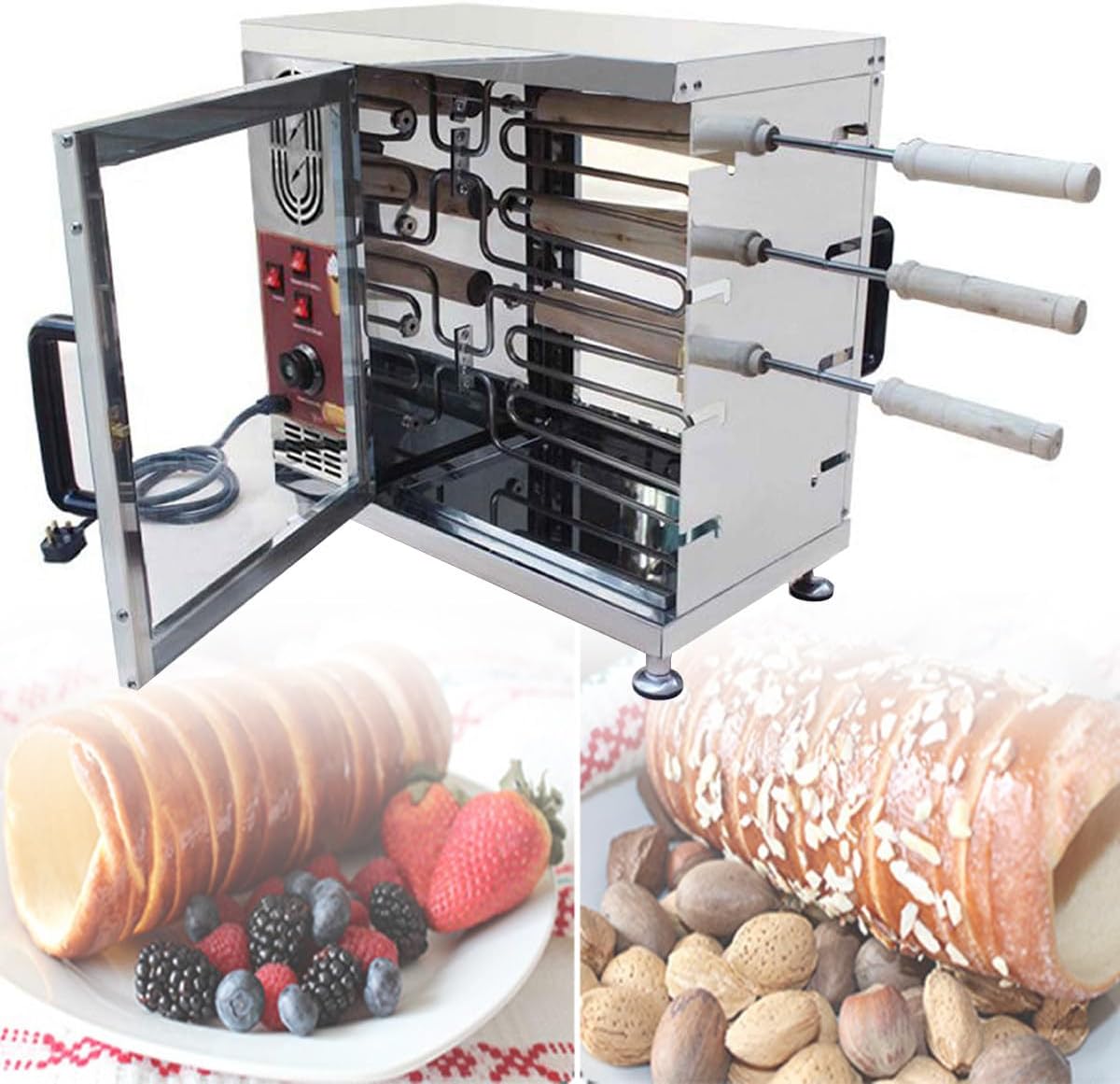 Commercial 3000W Chimney Cake Machine Oven - 16 Roller Electric Toaster for Restaurant, Home Kitchen & Snack Bar - Perfect Chimney Bread Roll Grill Maker