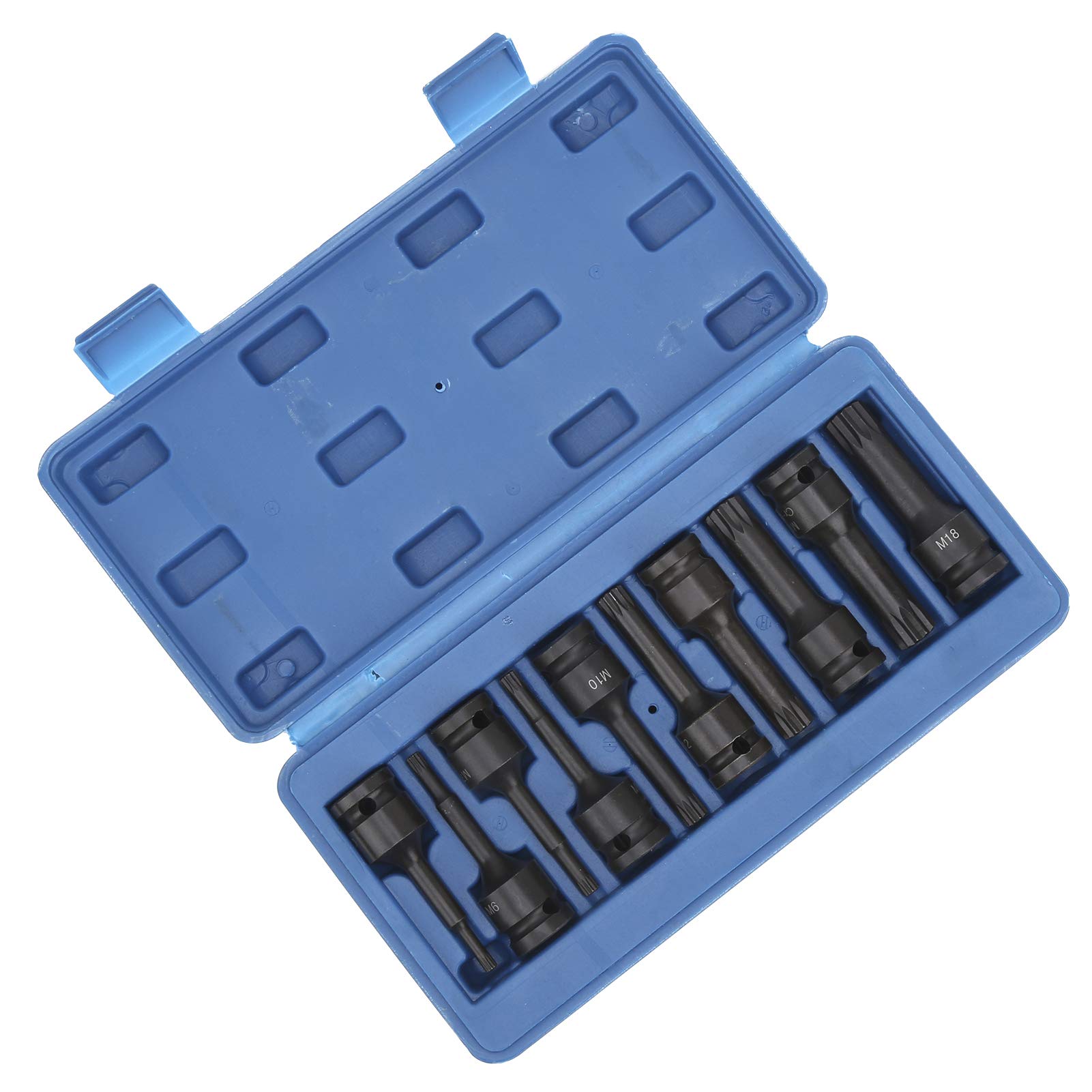 Juego de 10 brocas de vaso cuadrado, herramienta de vaso de impacto de 1/2 pulgada, brocas para destornillador CR-MO de acero M5–M18 de 78 mm con caja de almacenamiento para