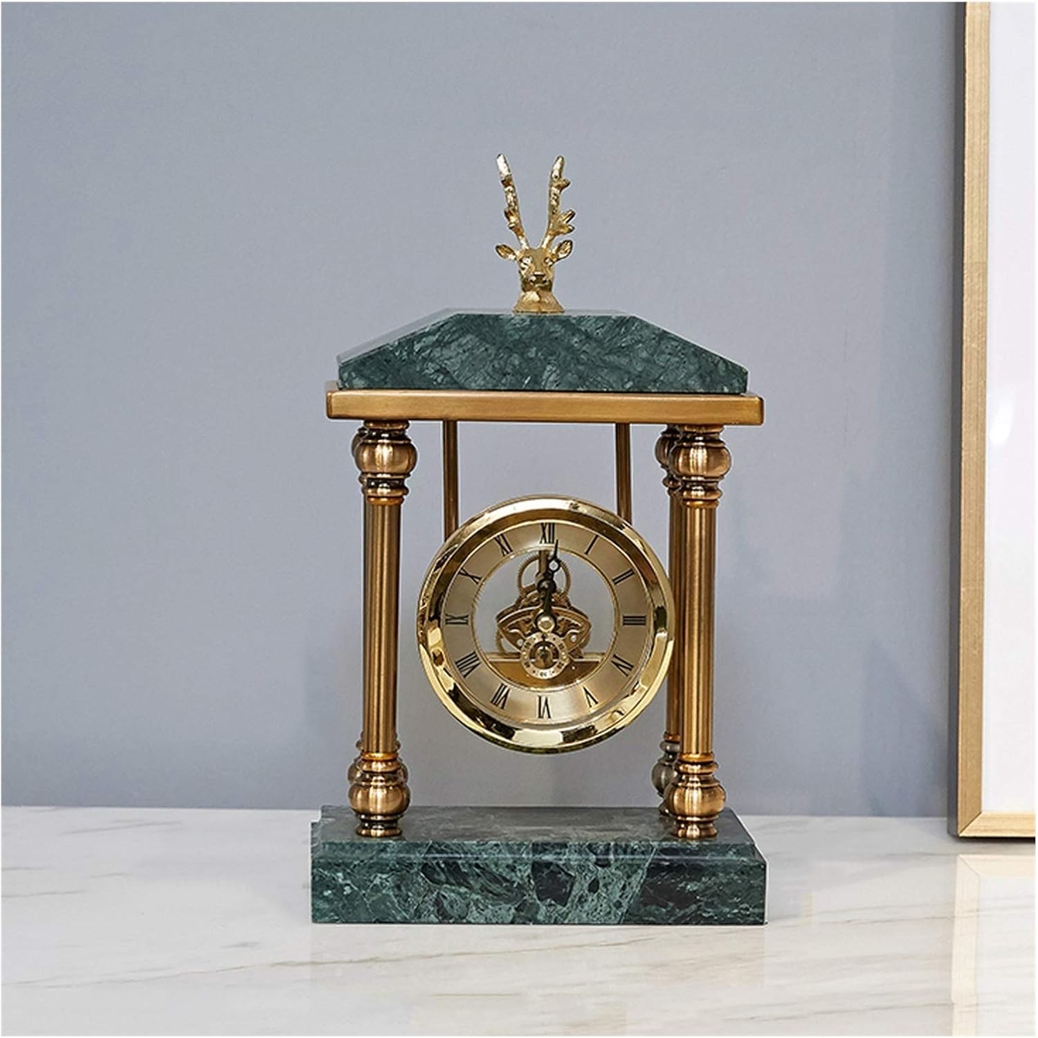 Desk Clock Roman Numerals Single-Sided Desk Clock Retro Metal Mantel Clock Battery Powered Desktop Decoration Tabletop Clock 11.8 Inches Seat Clock