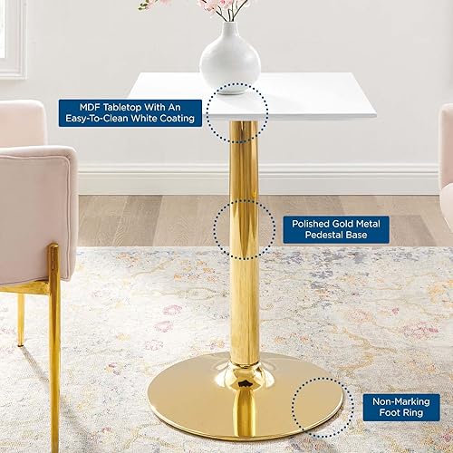 Miniatura 6 de Modway Verne - Mesa de comedor cuadrada moderna de 24 pulgadas, color blanco dorado
