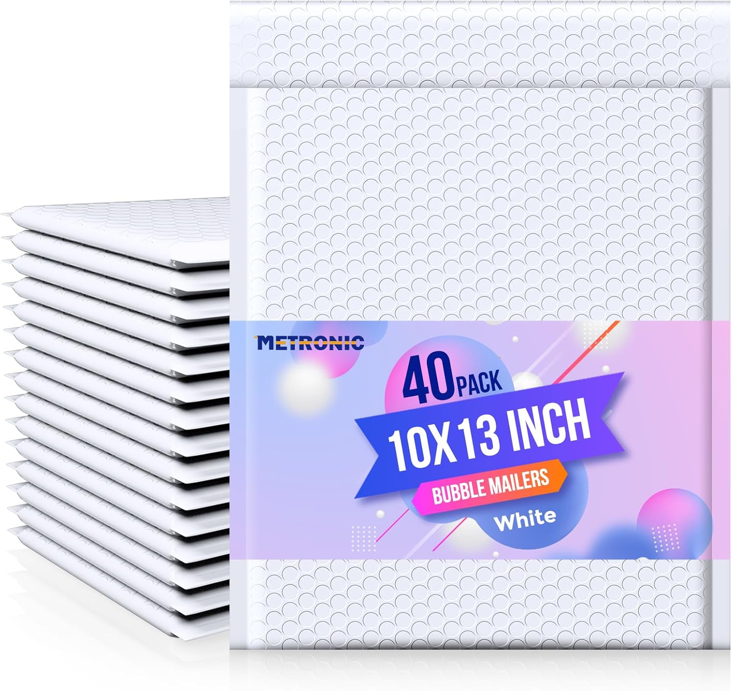 Metronic Bubble Mailer 10x13" White 40 Pack, Poly Padded Envelopes Waterproof Shipping Bags for Clothing, Self Seal Cushioning Mailers for Shipping Books, Jewelry, Makeup Supplies