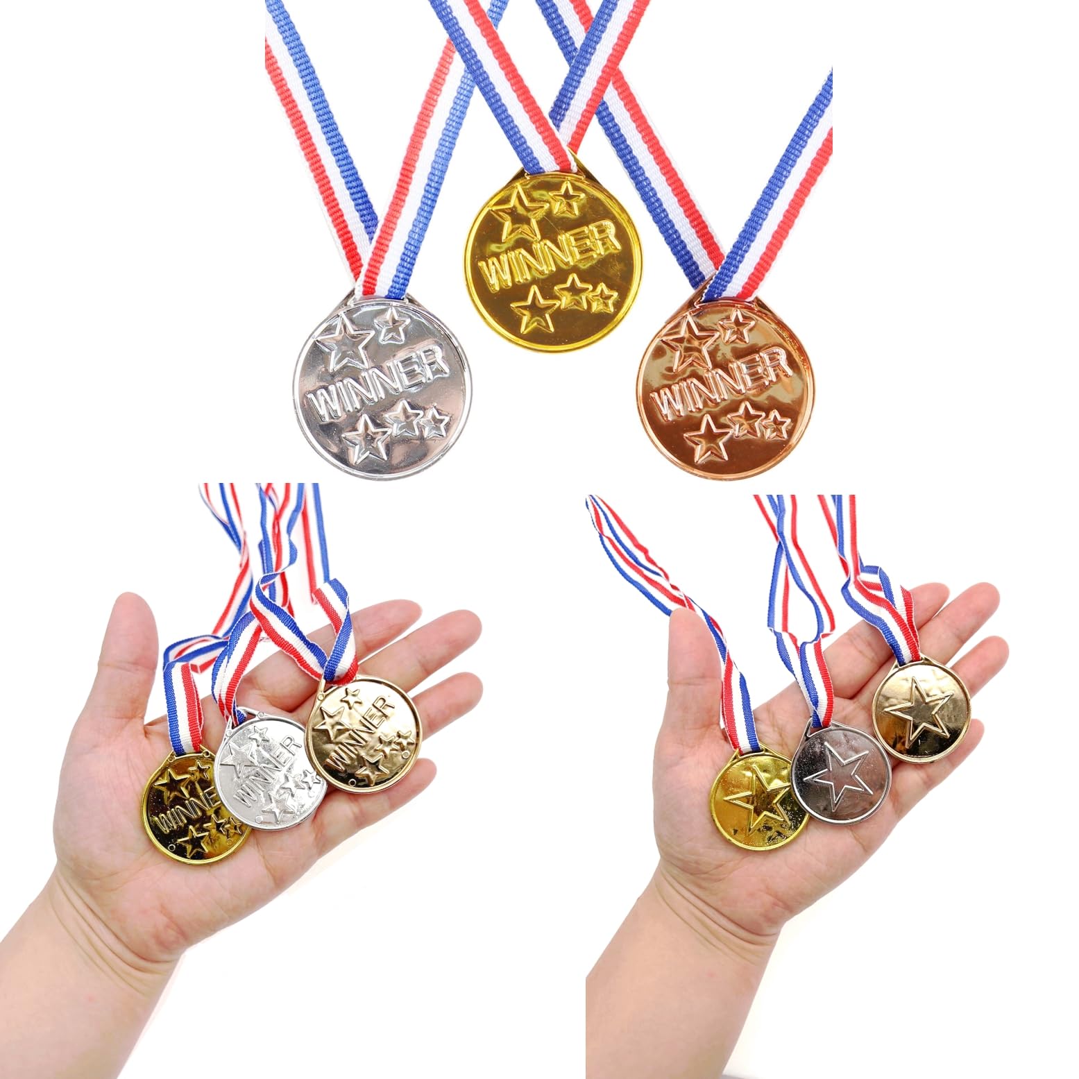 JZK 30x Vincitore dell'oro di plastica medaglie Oro Argento Bronzo premi con Nastri per Festa Compleanno Bambini regalino ricordo medaglia Vincitore per Bambini Sport