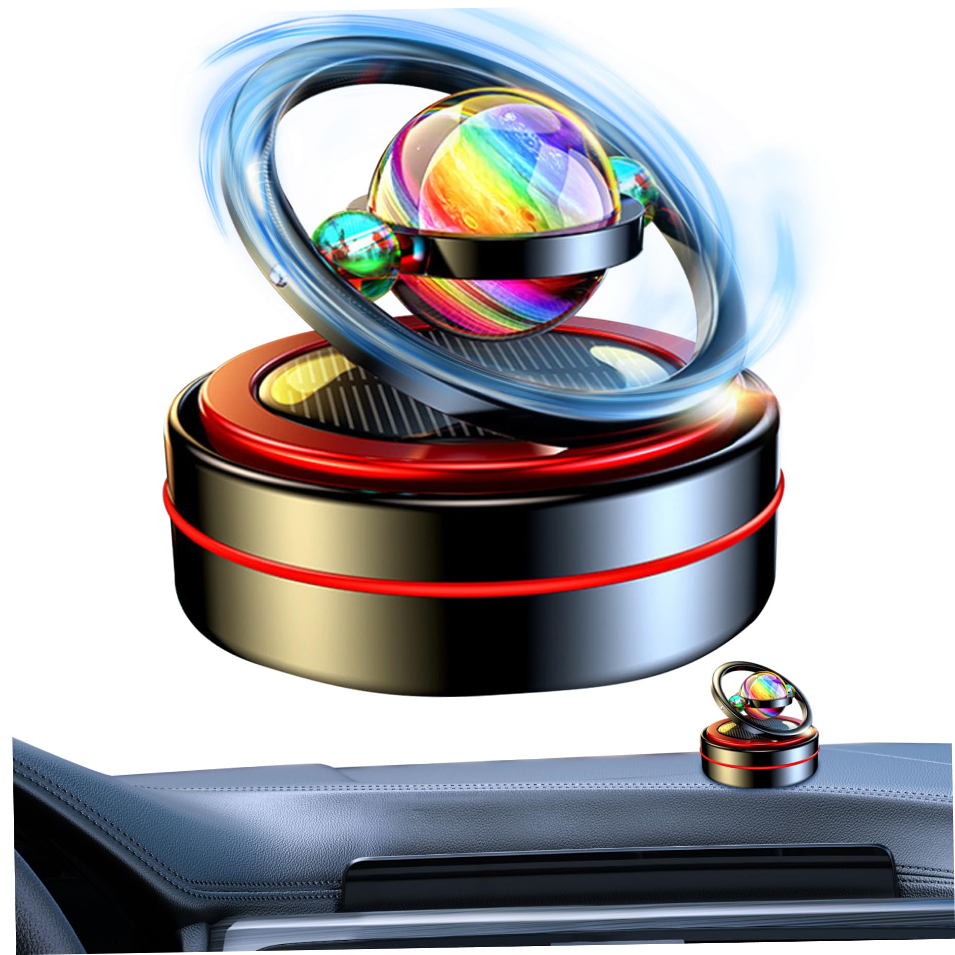 Aromaterapia Solare Rotante|Diffusore Solare per Aromaterapia per Auto Ornamenti per Cruscotto con 6 Tablet Aroma per Auto Veicolo Home Office Donna Uomo Nero