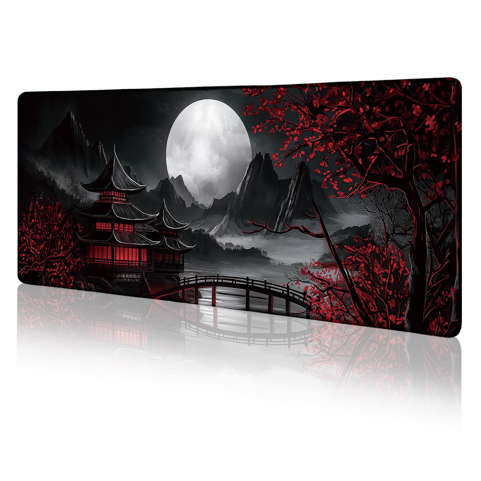 LIMKRIAN Japanese Mouse Pad Large Gaming Desk Mat, Extended Computer Mousepad with Stitched Edges Non-Slip, XL Keyboard Mouse Pad, Aesthetics Full