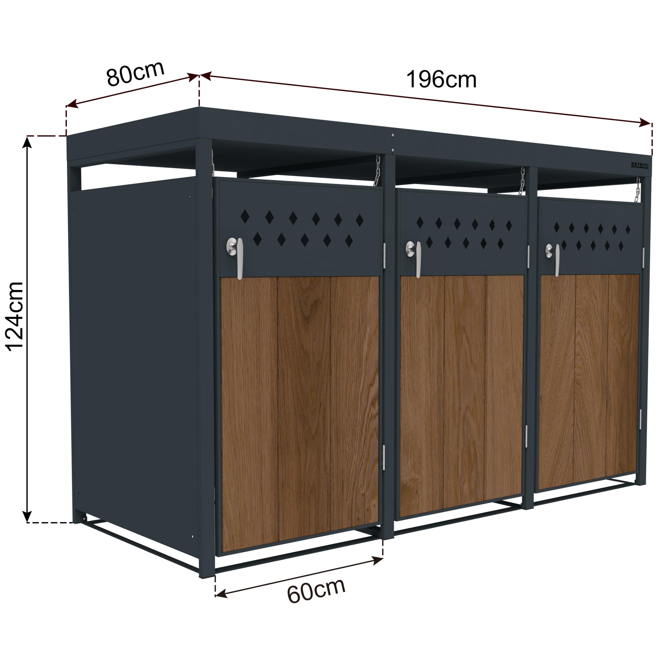 ESTEXO Mülltonnenbox Mülltonnenverkleidung mit Pflanzdach Aufbewahrungsbox Müllbox Anthrazit (3 Türen)