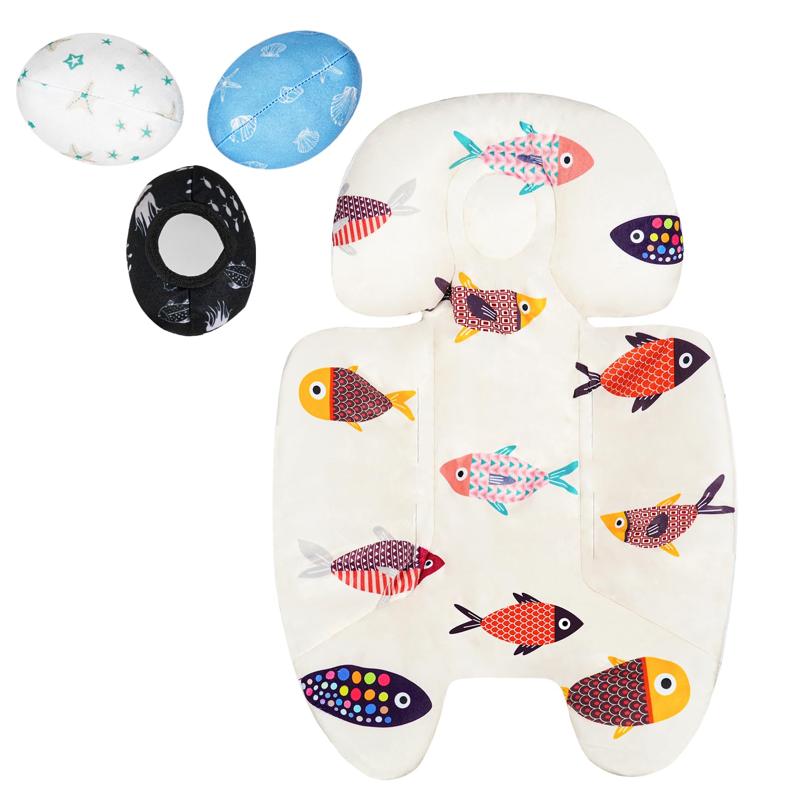 Mamaroo Newborn Insert and 3Pcs Mamaroo Replacement Toy Balls, Breathable Reversible Mamaroo Infant Insert Compatible with 4moms Mamaroo Baby Swing & RockaRoo, Head & Body Support, Machine Washable