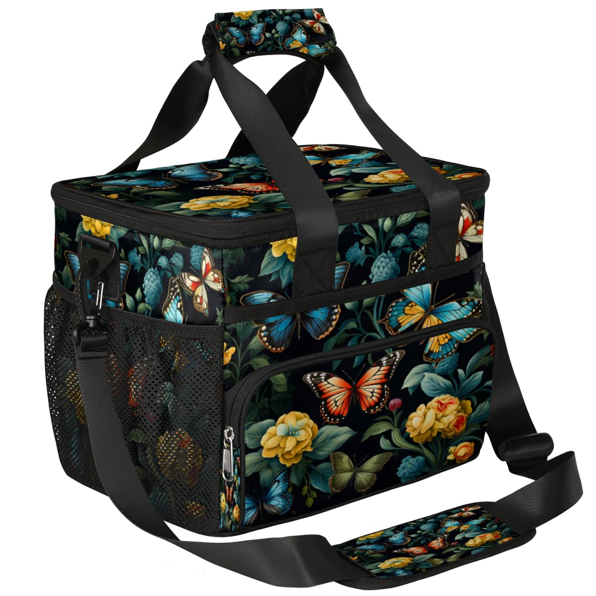 Butterfly Print Insulated Picnic Backpack Lunch Box for Women Men Picnic Basket Tote Lunch Bag Picnic Bag Portable Lunch Bags for Picnic, Beach, Work, Trip,Office, Camp Floral