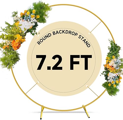 Soporte de fondo redondo de 7.2 pies para arco de globos dorados de metal, marco de anillo de telón de fondo de boda para fiesta, cumpleaños, baby