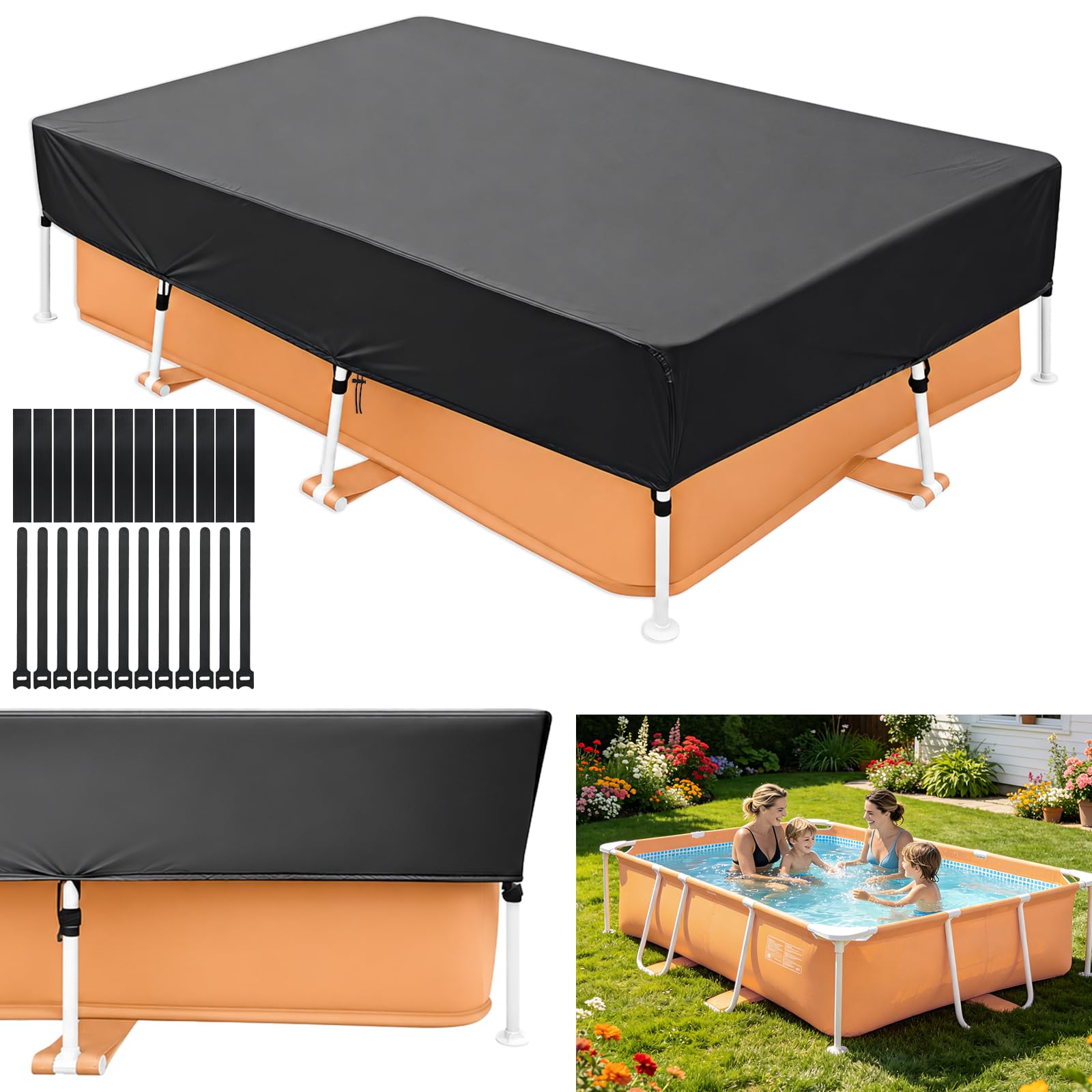 Bâche de piscine rectangulaire 225x150cm en tissu Oxford 210D étanche pour bassin hors sol