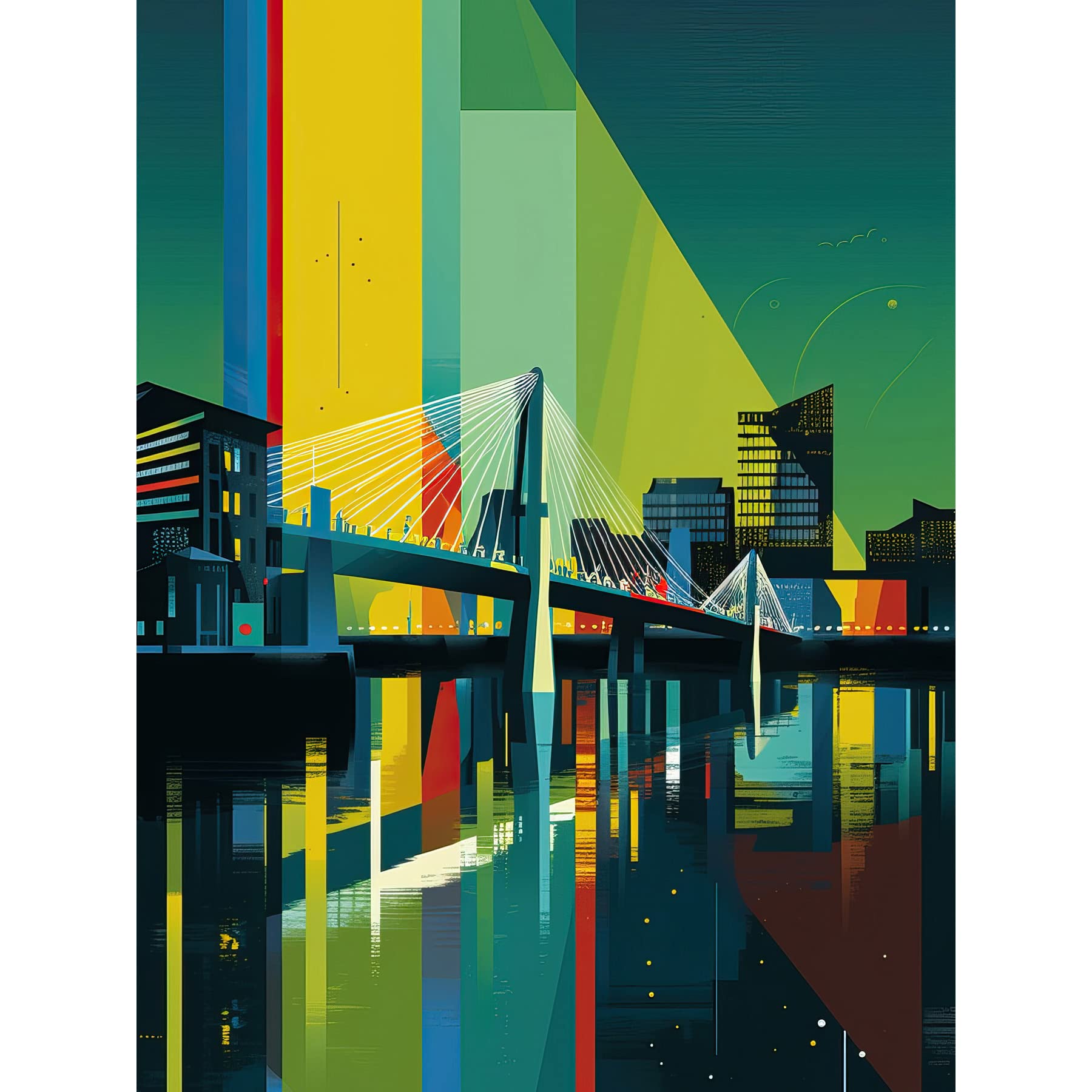 Artery8 Glasgow Bells Bridge Modern Geometric Cityscape Large Wall Art Poster Print Thick Paper 18X24 Inch