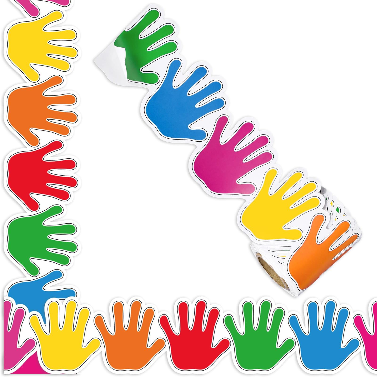 Colorful Handprint Decorative Border Sticker Bulletin Board Border Trim for Classroom Chalkboard Kid Room Decoration Classroom Sticker