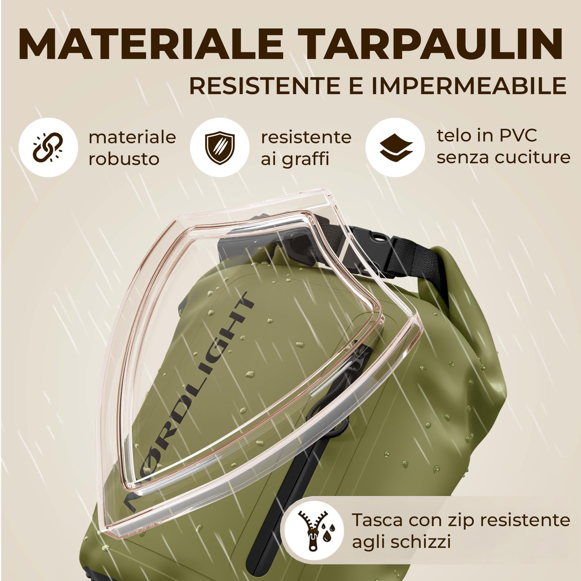 Nordlight Dry Bag Sacca Impermeabile + Custodia per Cellulare + Chiusura Arrotolabile, Tracolla | Zaino Impermeabile Sacca Stagna Borsa | Spiaggia, Canoa, SUP, Immersioni - Verde Oliva, 10 Litri
